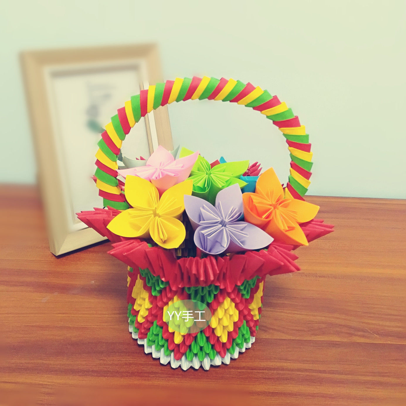 花篮手工作业三角插折纸材料包制作美术礼物儿童创意立体