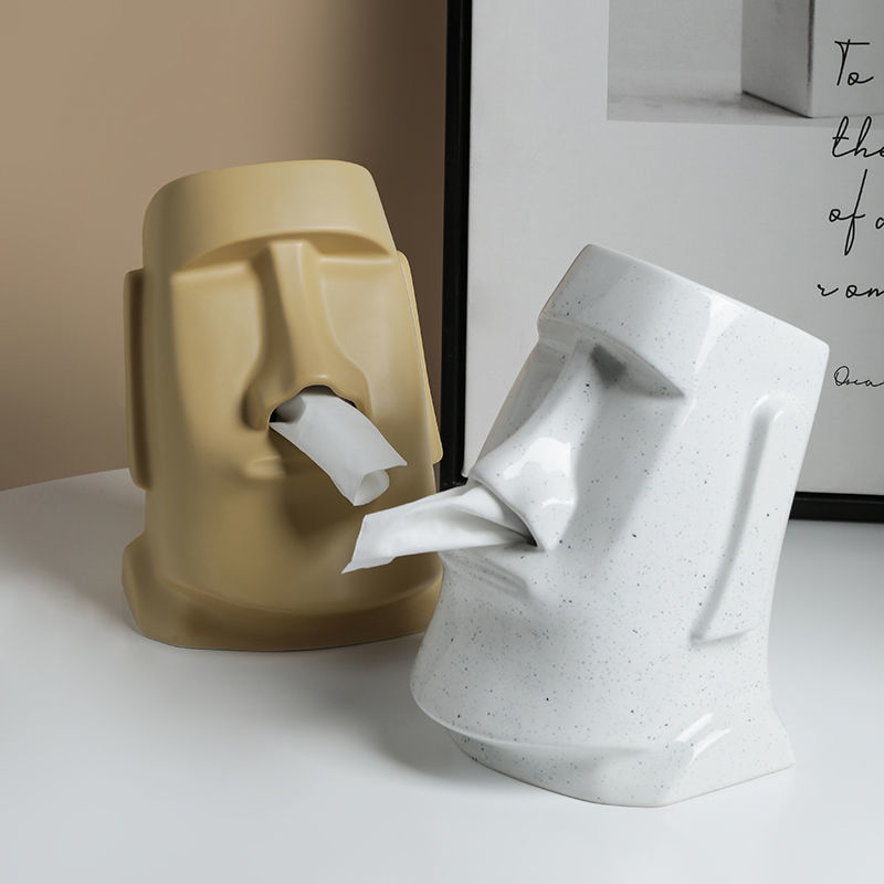 贝汉美创意抽象人脸纸巾盒客厅茶几家用抽纸盒个性样板房装饰摆件