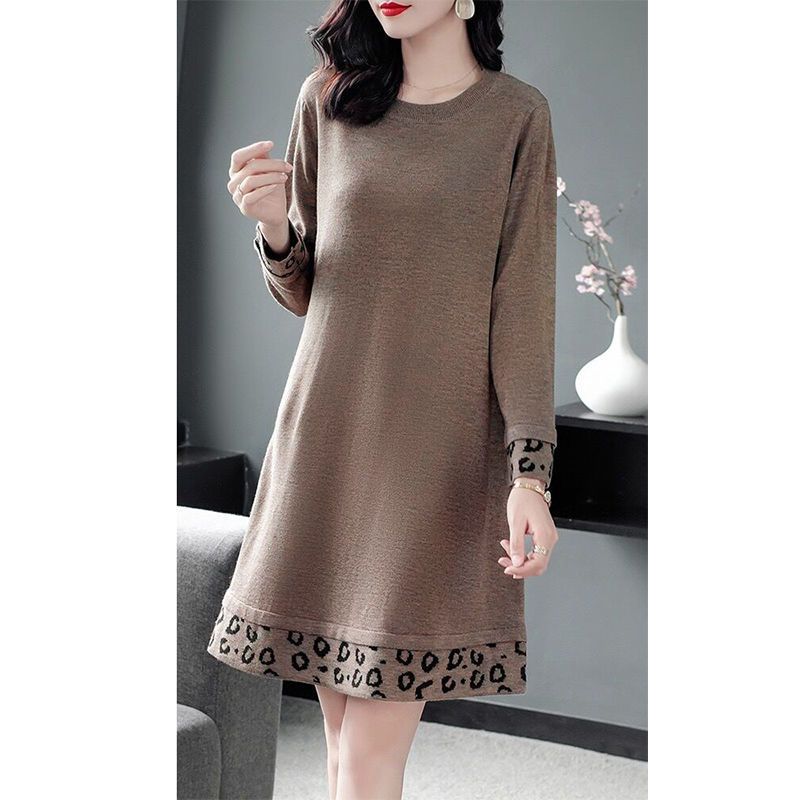 Knitted dress autumn and winter new large women's Scarf Collar skirt medium length winter sweater skirt