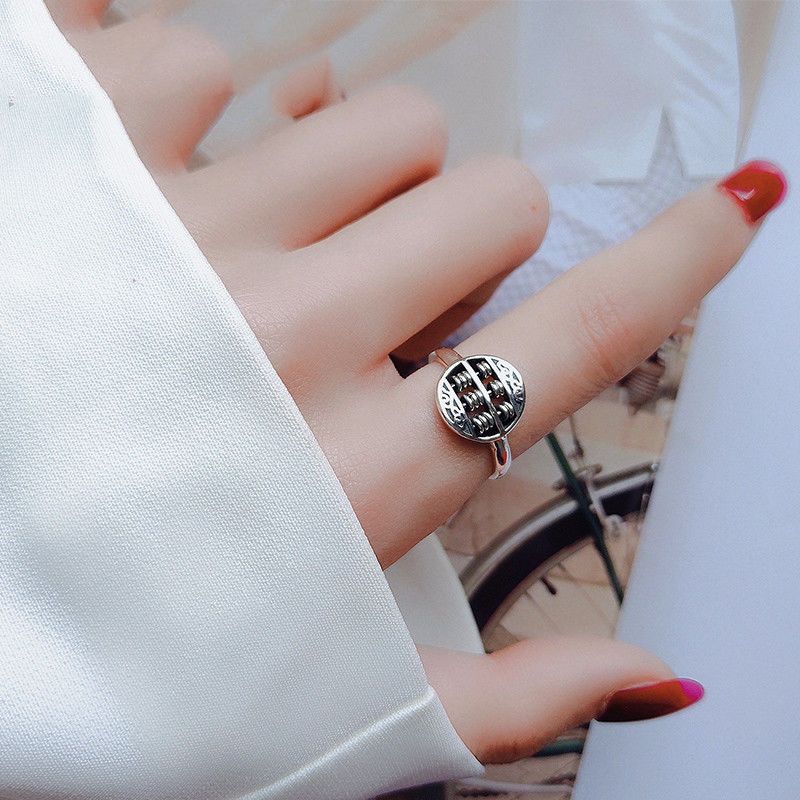S925 silver fortune abacus transfer beads ring women's money rolling personality Ring Jewelry