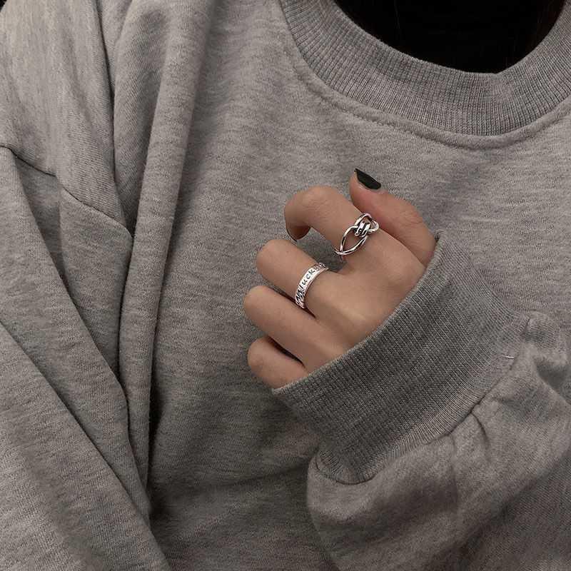 Niche design open ring female ins trend retro fashion ring cold style personality internet celebrity index finger ring set