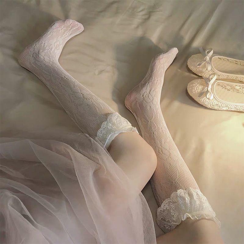 洛丽塔蕾丝花边过膝小腿袜子女中长短筒jk夏薄款日系Lolita堆堆袜