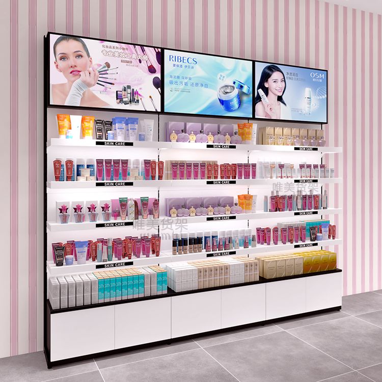 新款化妆品货架背柜护肤品展示架陈列柜美容院产品展示柜店铺展柜