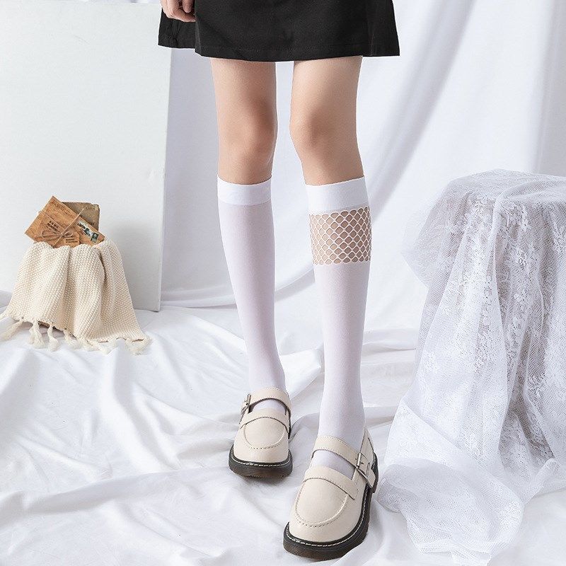 Crit pure desire fishnet socks JK thin calf socks women's spring and summer lolita socks velvet Japanese soft girl medium length tube