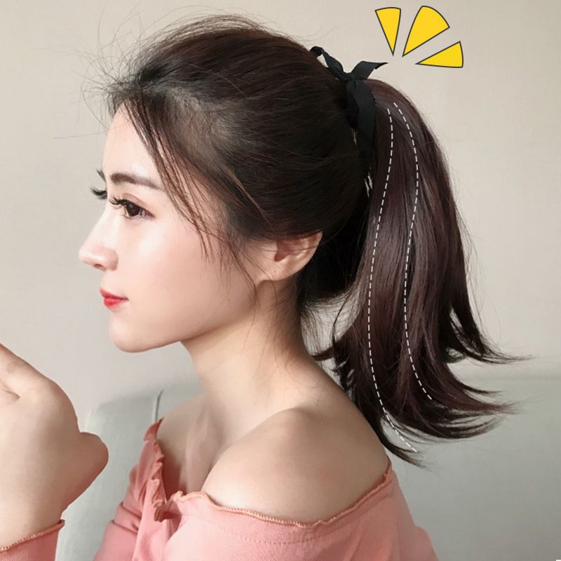 马尾假发女短款绑带式长直发假马尾网红微卷外翻辫子自然逼真发尾