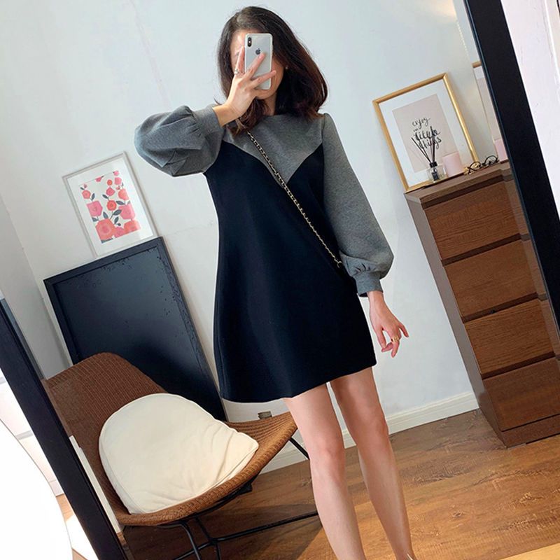 Fat MM Extra Large Size 300 Jin Pregnant Women Dress  Spring and Autumn Loose Slim Stitching Fake Two-Piece Dress