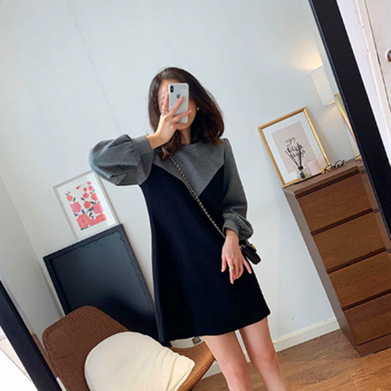 Fat MM Extra Large Size 300 Jin Pregnant Women Dress  Spring and Autumn Loose Slim Stitching Fake Two-Piece Dress