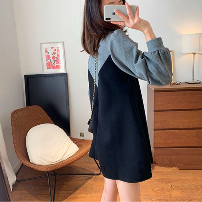 Fat MM Extra Large Size 300 Jin Pregnant Women Dress  Spring and Autumn Loose Slim Stitching Fake Two-Piece Dress