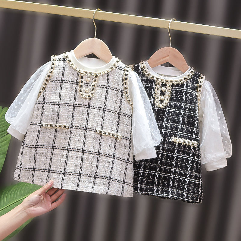 2021 new girl's small fragrance suit vest skirt dress children's clothing 0-3 years old girls foreign style fashionable skirt
