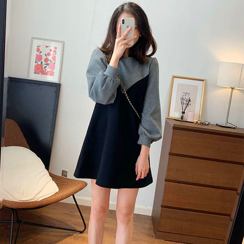 Fat MM Extra Large Size 300 Jin Pregnant Women Dress  Spring and Autumn Loose Slim Stitching Fake Two-Piece Dress