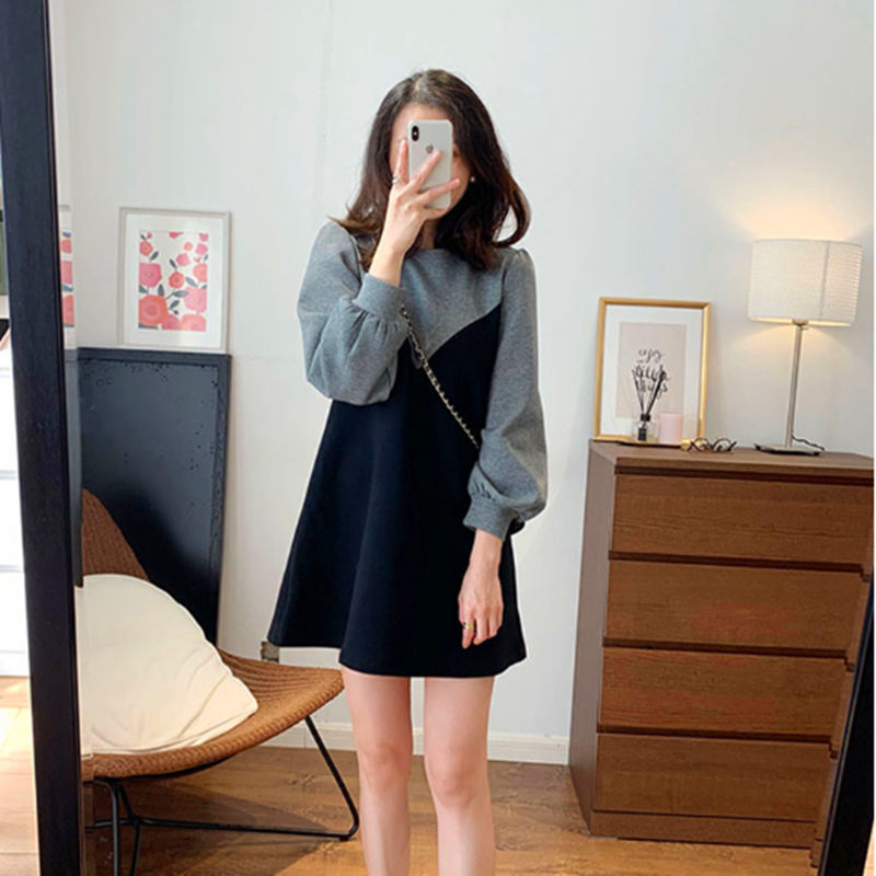 Fat MM Extra Large Size 300 Jin Pregnant Women Dress  Spring and Autumn Loose Slim Stitching Fake Two-Piece Dress