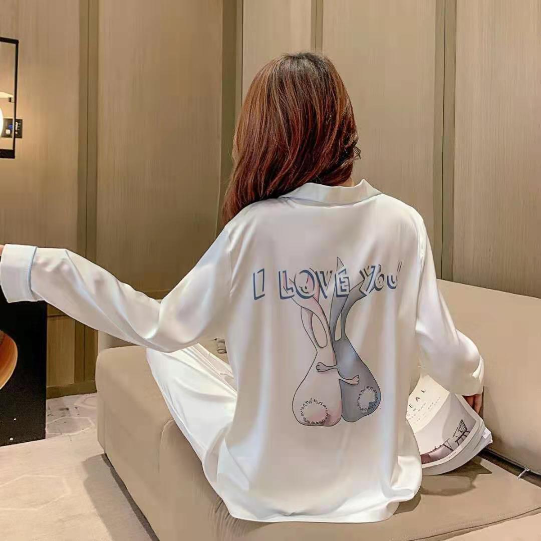Spring and autumn pajamas women's ice silk long-sleeved new Korean version thin two-piece suit can be worn outside sexy spring and summer home clothes