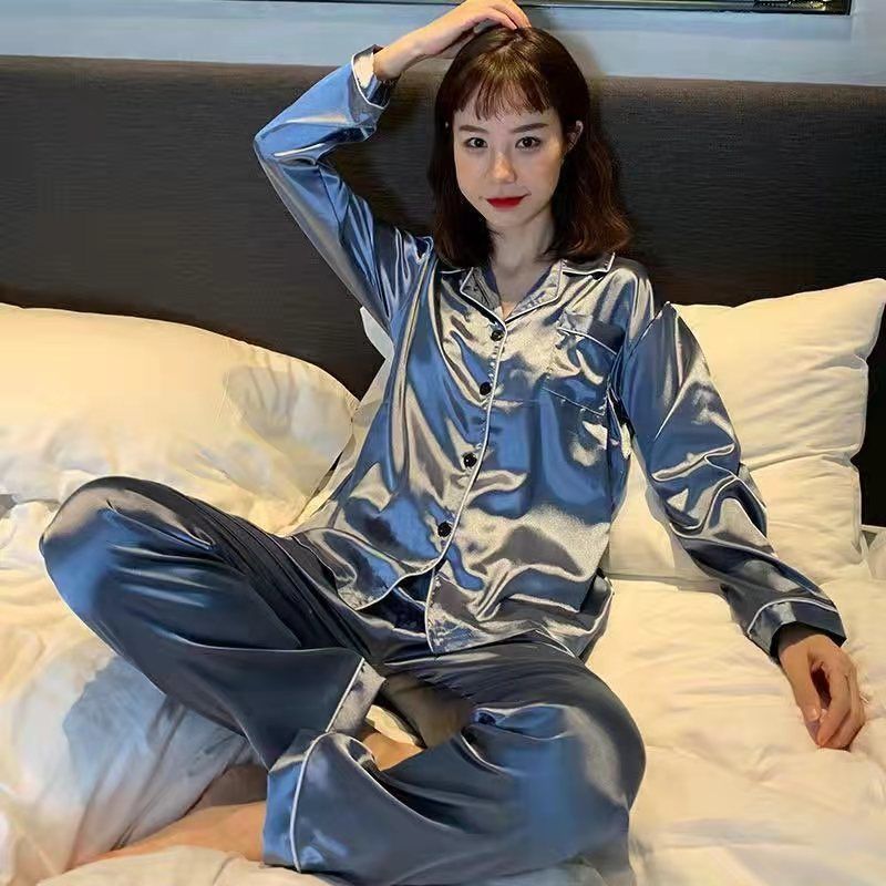 Spring and autumn pajamas women's ice silk long-sleeved new Korean version thin two-piece suit can be worn outside sexy spring and summer home clothes