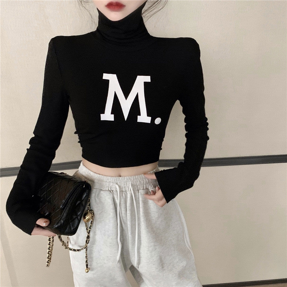 European and American Fandui collar bottoming shirt women's autumn and winter Korean version of the tight-fitting foreign style T-shirt with long sleeves and short tops trendy spring