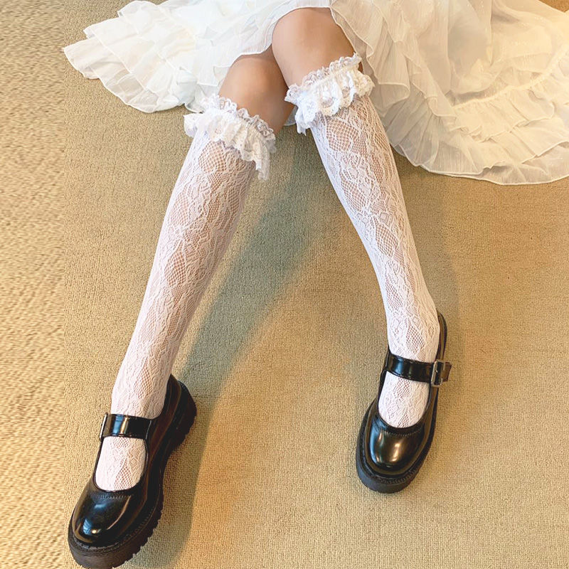 日系软妹Lolita花边蕾丝袜洛丽塔jk中长短筒薄款过膝堆堆袜子女