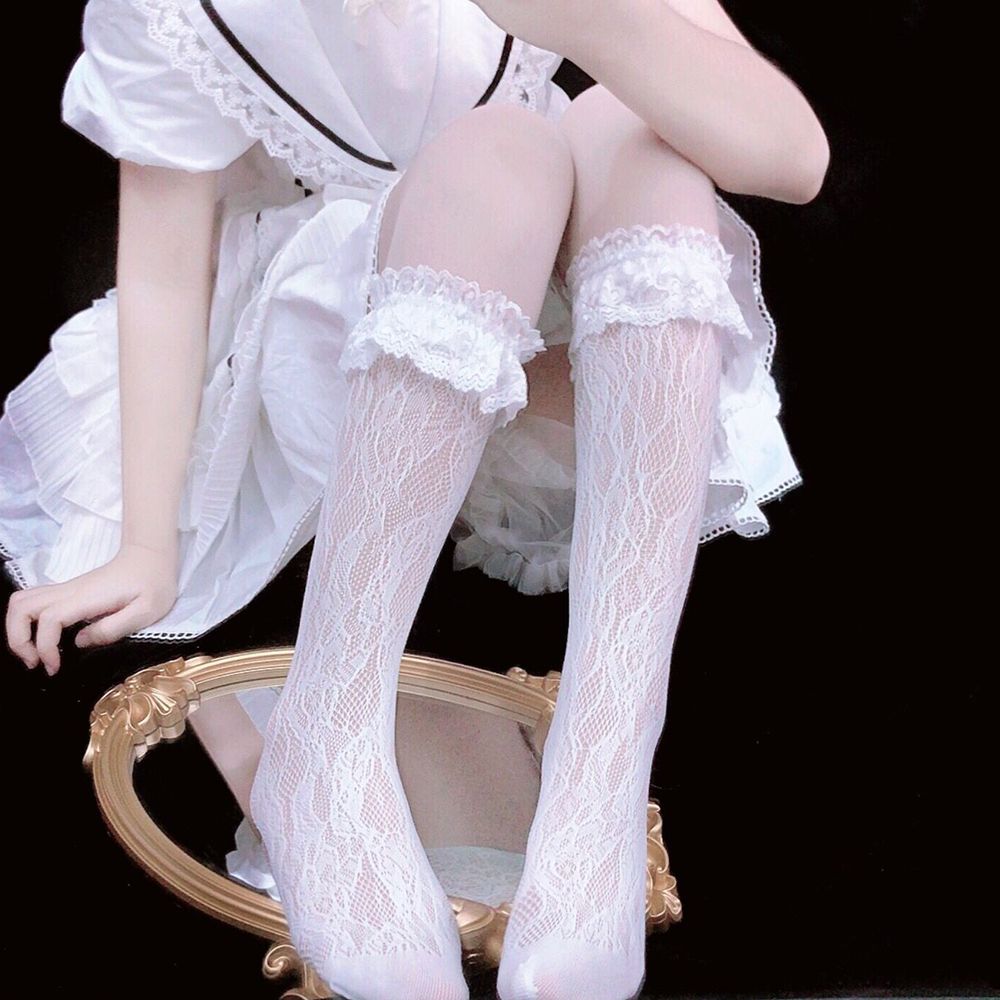 日系软妹Lolita花边蕾丝袜洛丽塔jk中长短筒薄款过膝堆堆袜子女
