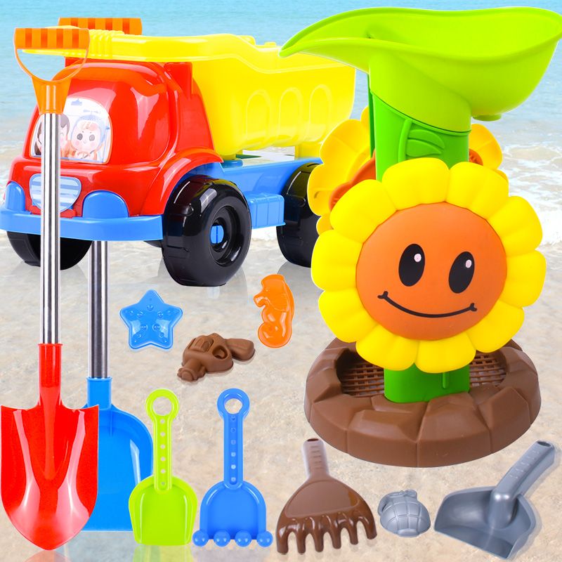 儿童挖沙子沙滩玩具套装宝宝铲子向日葵沙漏桶和车组合男孩女孩