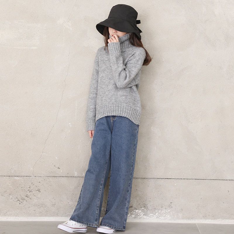 Girl's pants spring and autumn fashion middle school children's fashionable new trousers loose Korean students' foreign style jeans