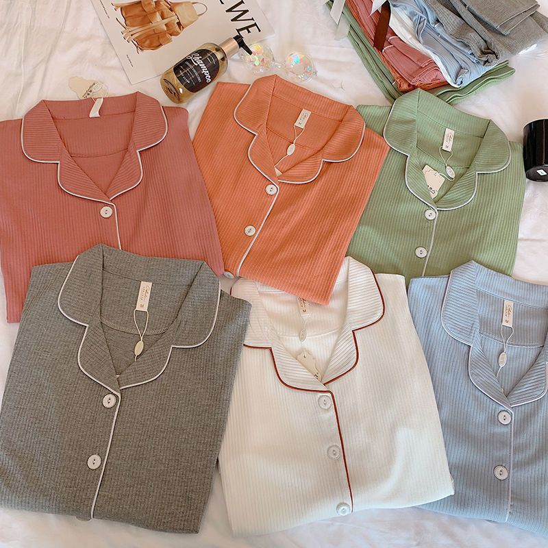 New autumn and winter pajamas female students long-sleeved casual cotton cardigan home service Japanese ins spring and summer thin suit