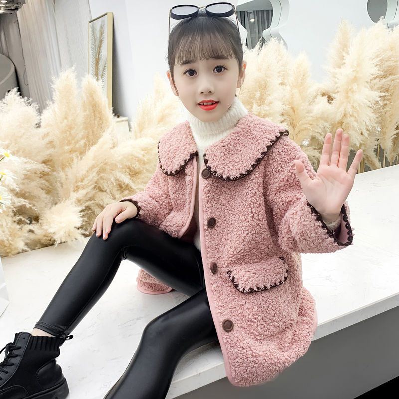 女童呢子大衣春秋冬裝保暖洋氣兒童外套毛毛韓版中大童毛呢中長款