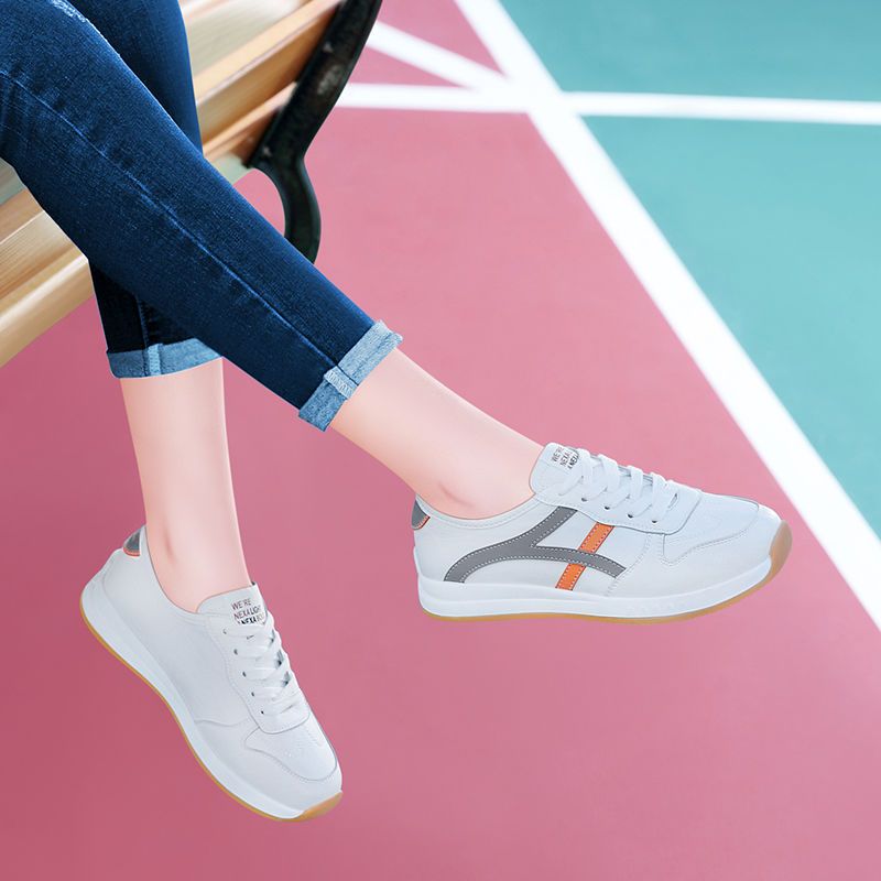 百年纪念真皮小白鞋学生板鞋单鞋女平底低帮鞋系带拼色休闲鞋5379