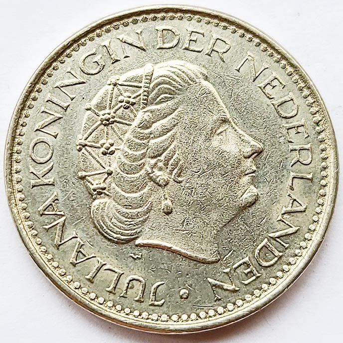 荷兰 1960-1980年代 1盾 镍铜硬币 人物钱币朱莉安娜女王25mm字边【4