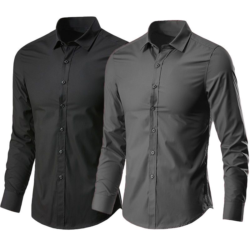 White shirt men's short-sleeved Korean style trendy handsome dark gray shirt professional business formal fit black inch shirt