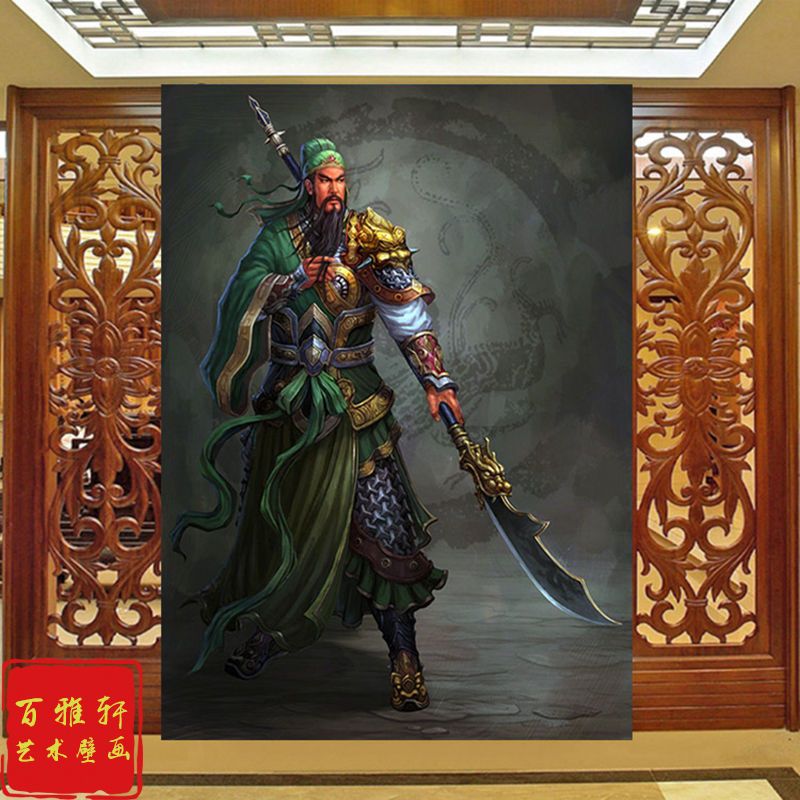 财神关公画像壁画关羽武神镇宅避邪玄关书房办公室关云长壁纸墙布