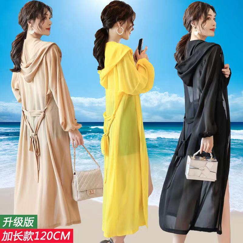 長款防曬衣女士夏季薄外套2023新款雪紡防曬衫沙灘防曬服外搭過膝