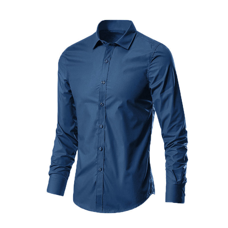 White shirt men's long-sleeved Korean style trendy handsome smog blue shirt professional business formal fit black inch shirt