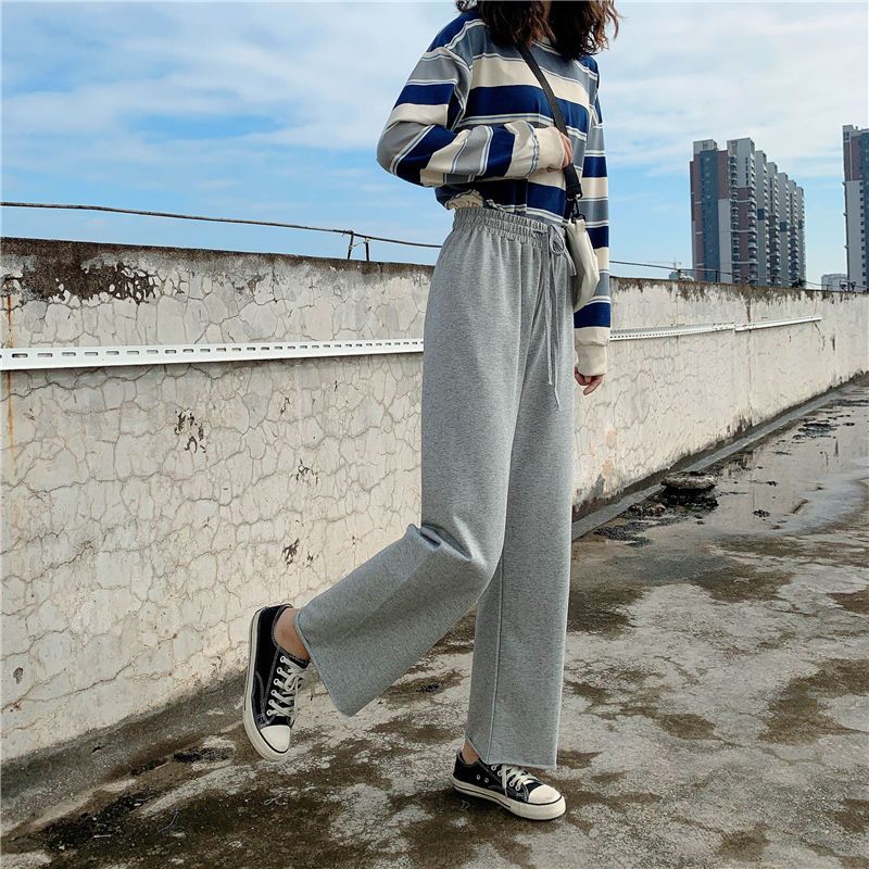 Sports straight pants women's small nine points Korean version spring and autumn look thin loose wide-leg students high waist drape casual pants