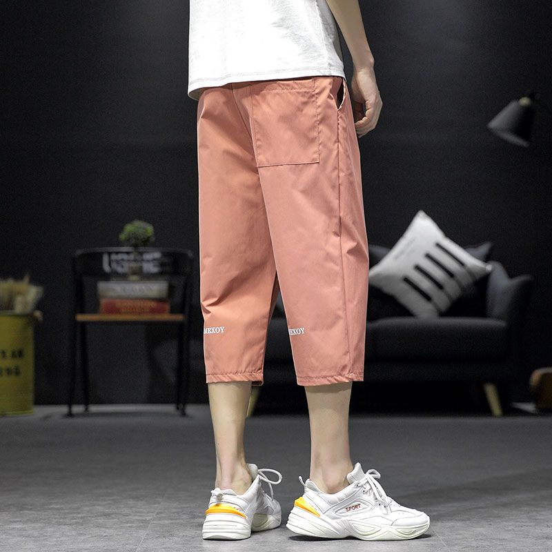 Ice silk men's Cropped Pants Boys' summer thin loose casual shorts trend student sports straight pants
