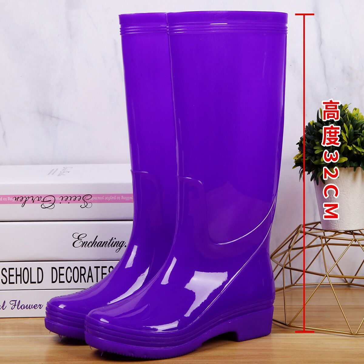 女士雨鞋高筒保暖暖雨鞋套加絨雨靴防滑女式水鞋中筒加棉膠鞋