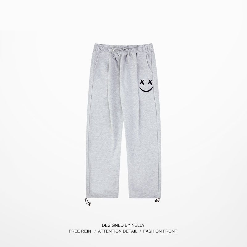 Autumn trendy brand knitted gray sports pants men's trendy brand wide-leg drawstring trousers 1/2 all-match loose sweatpants