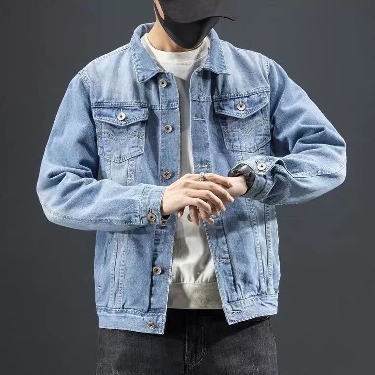 Autumn and winter denim cotton jacket men's fleece thickened large size warm jacket Korean style handsome all-match student jacket tops