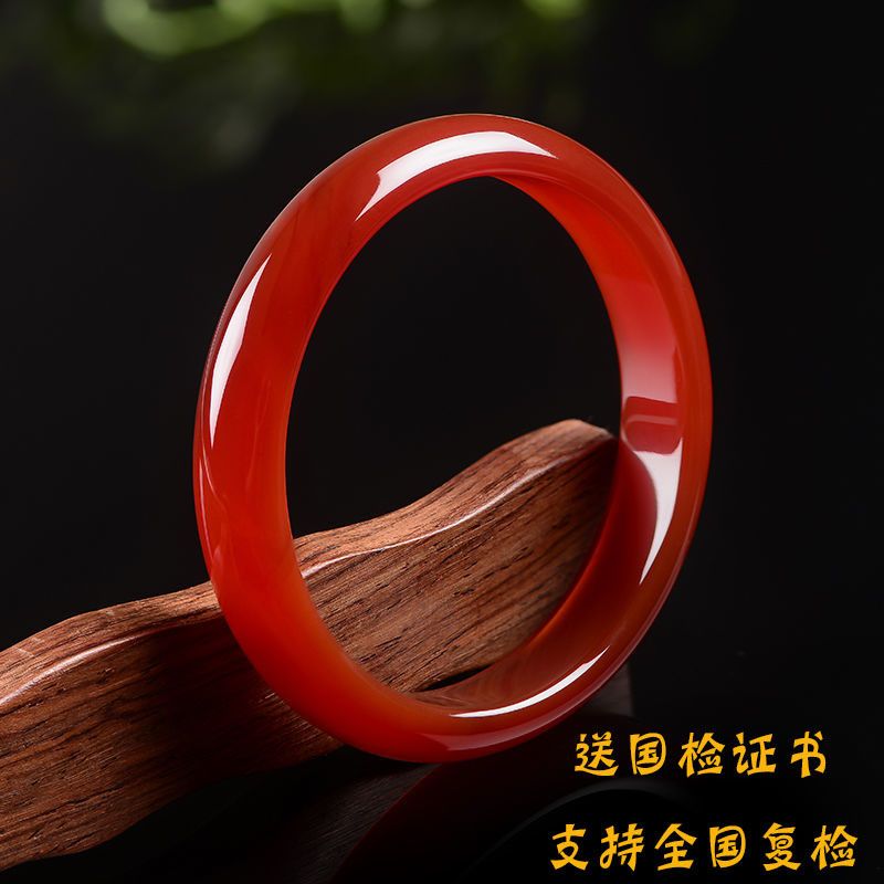 纯天然红玛瑙手镯手链女不掉色玉髓镯子玉镯子真玉手镯本命年手镯