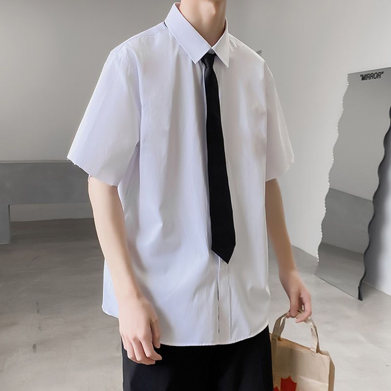 送领带纯色长袖短袖白色衬衫男生学生DK制服帅气班服寸衫衬衣上衣