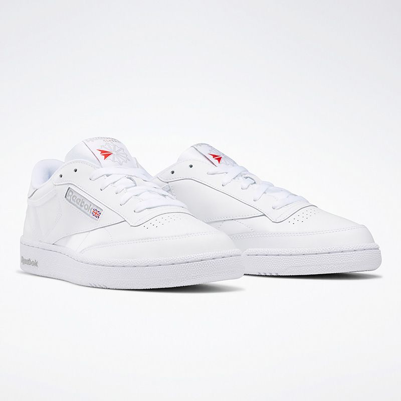 reebok锐步clubc85男女款纯白灰字休闲低帮滑板鞋ar0455
