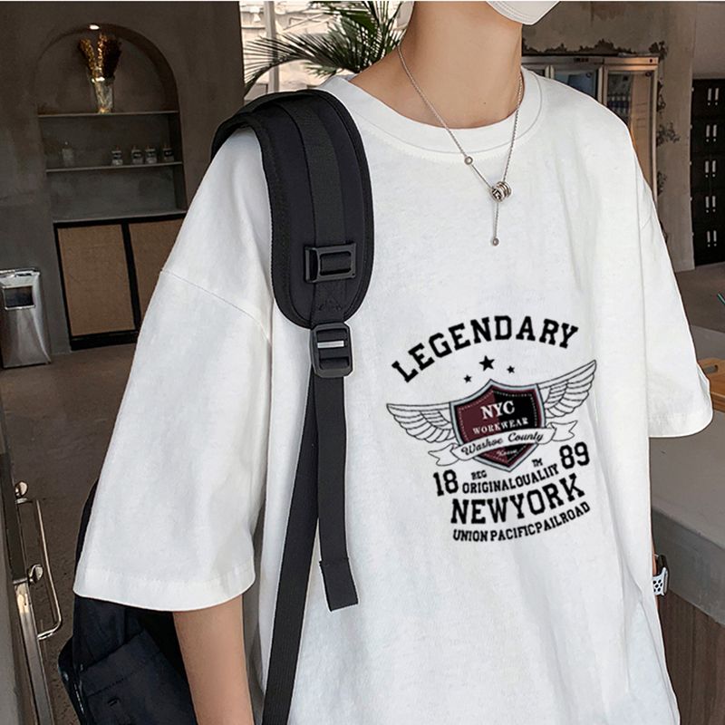 100% cotton short sleeve T-shirt for male students, loose and trendy, Hong Kong style, handsome and versatile, spring and summer youth half sleeve top