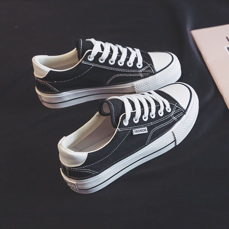 Ins thick-soled canvas shoes female students 2021 spring and summer new Korean version of ulzzang retro all-match heightening board shoes tide