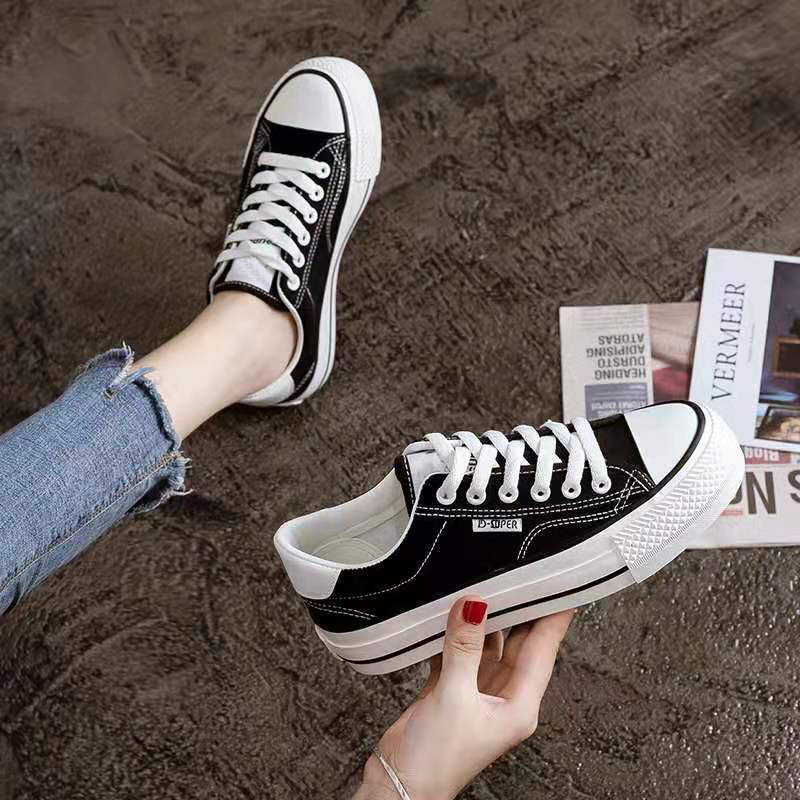 Ins thick-soled canvas shoes female students 2021 spring and summer new Korean version of ulzzang retro all-match heightening board shoes tide