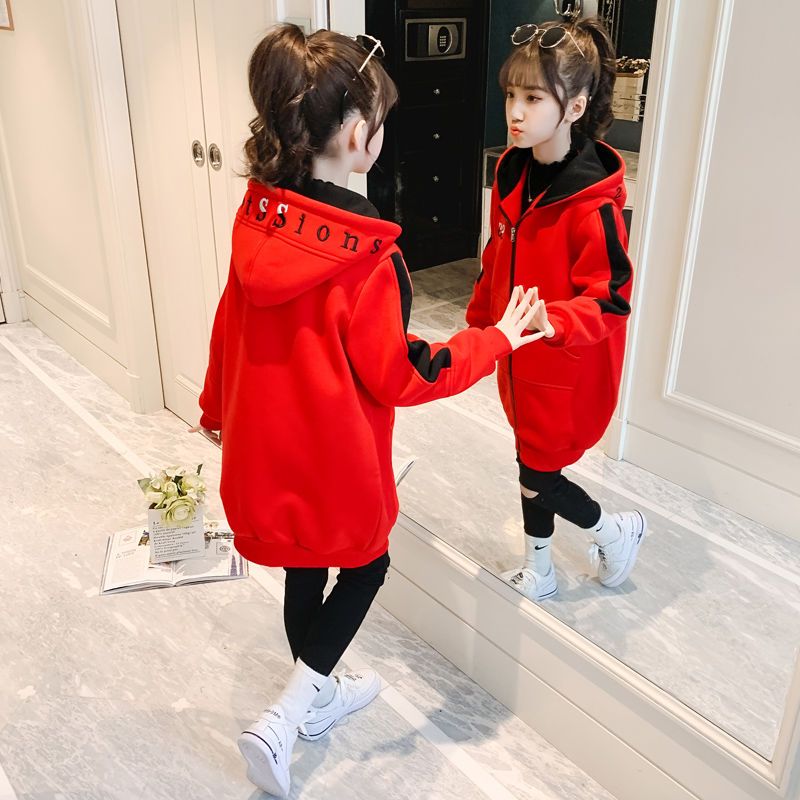 女童外套洋气秋冬新款时尚韩版儿童学生女孩中大童长款厚夹棉上衣