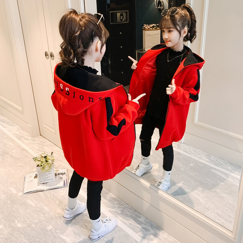 女童外套洋气秋冬新款时尚韩版儿童学生女孩中大童长款厚夹棉上衣