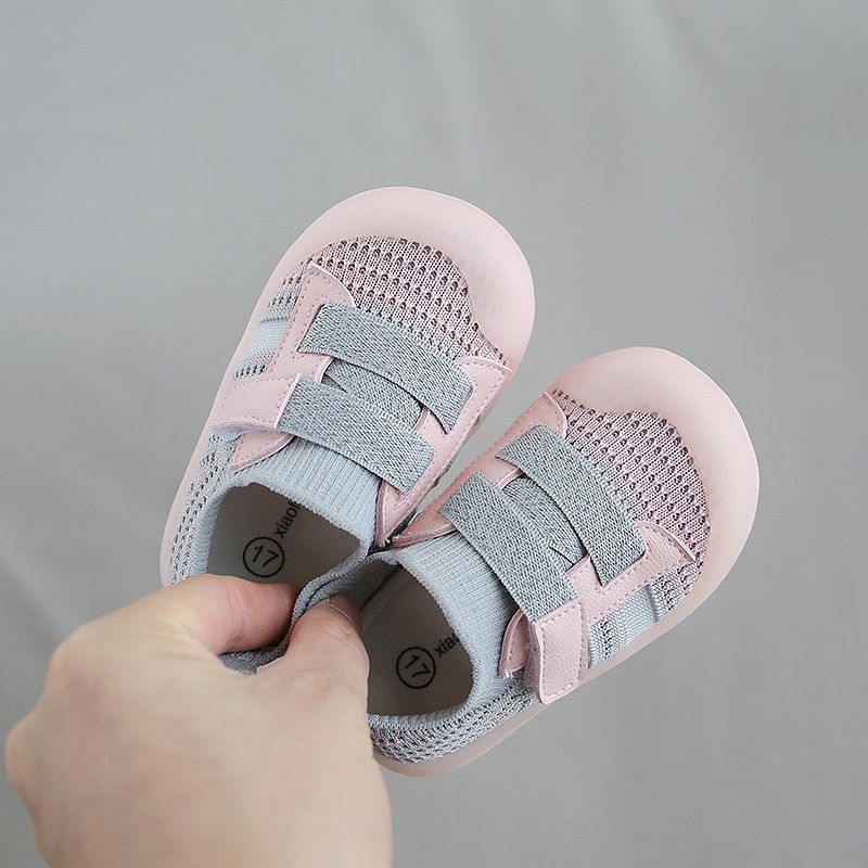 新款学步鞋男软底0-2女1婴幼儿春秋宝宝鞋子针织网面透气包头防滑