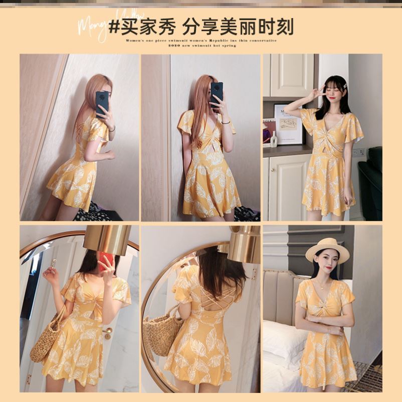 New swimsuit female conservative slim cover belly fairy fan student skirt one-piece small chest gathered sexy Korean ins