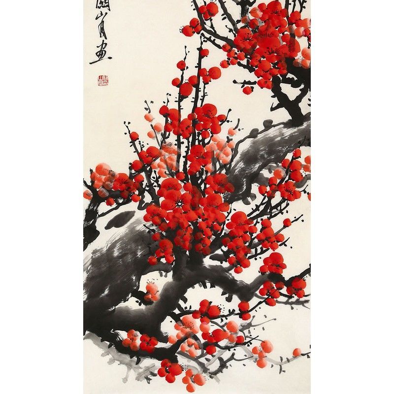 关山月大师手绘三尺条幅梅花冷艳寒香办公室客厅装饰名人字画国画