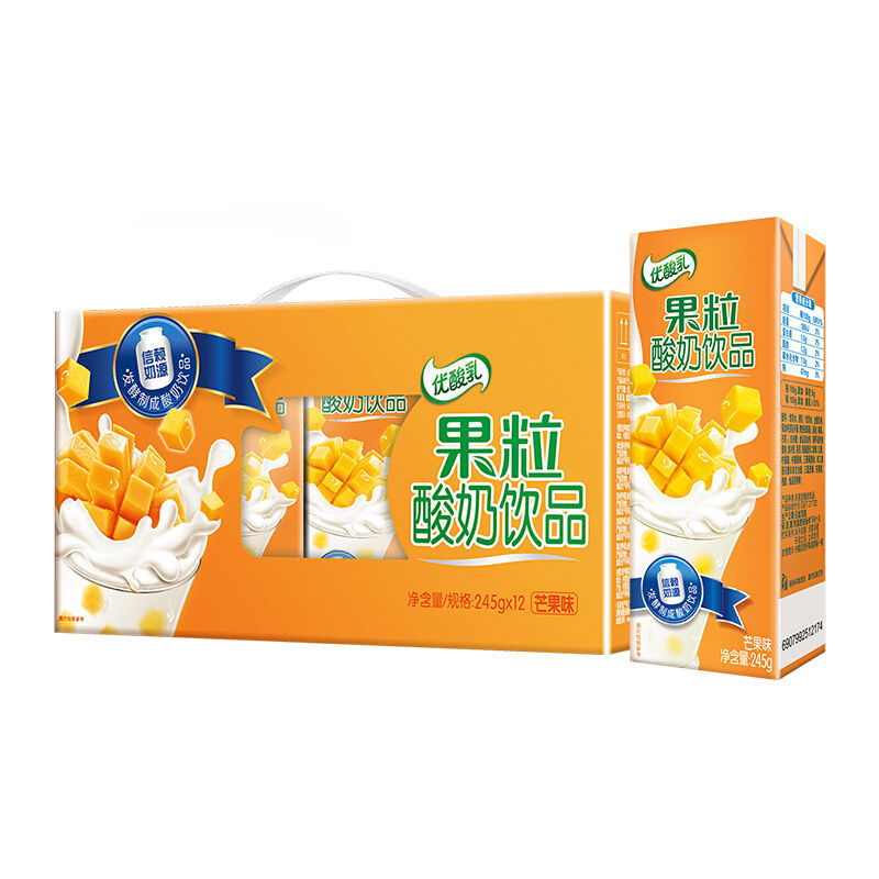 165731-4月 伊利优酸乳果粒酸奶饮品245g*12盒整箱黄桃味草莓味牛奶饮料-详情图