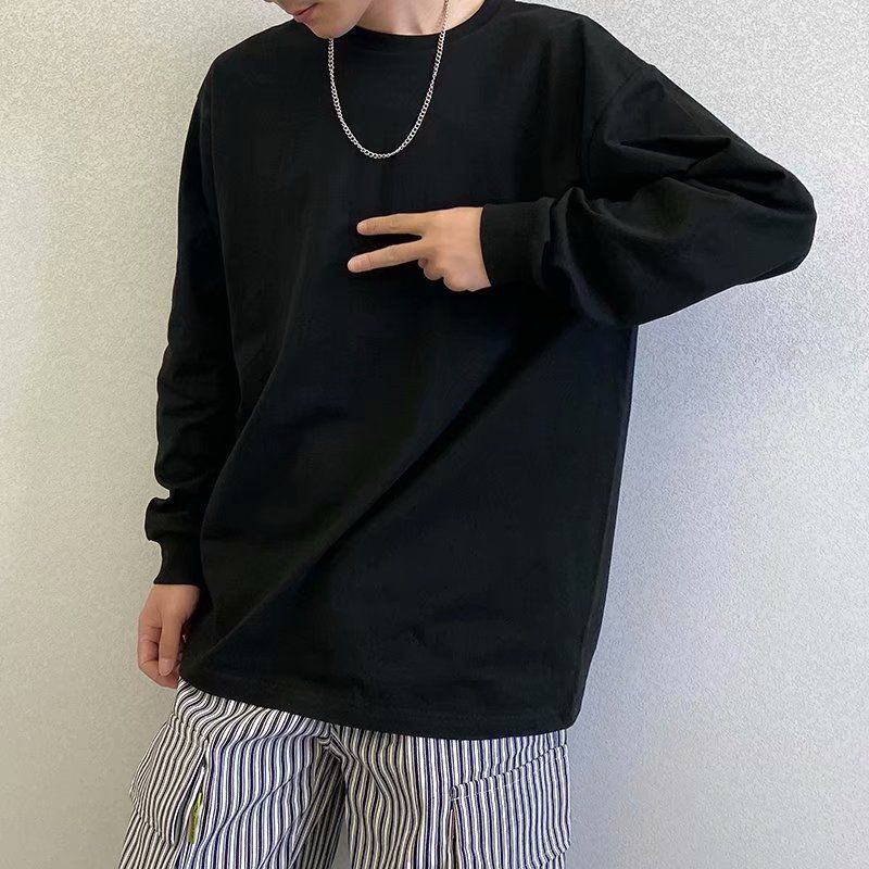 88606-春秋新款潮流纯棉白色百搭宽松叠穿打底衫长袖T恤男士内搭上衣白t-详情图