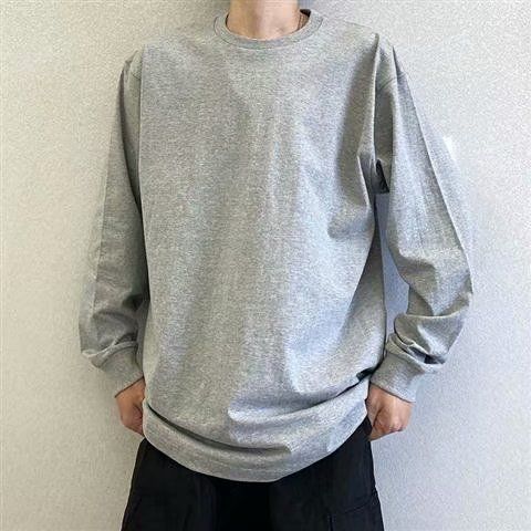 88606-春秋新款潮流纯棉白色百搭宽松叠穿打底衫长袖T恤男士内搭上衣白t-详情图