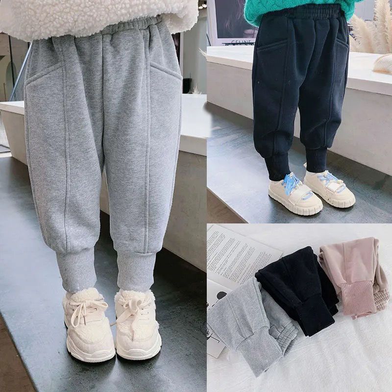 男女童加绒卫裤2021春秋冬装中大童收口休闲裤儿童加厚加绒运动裤